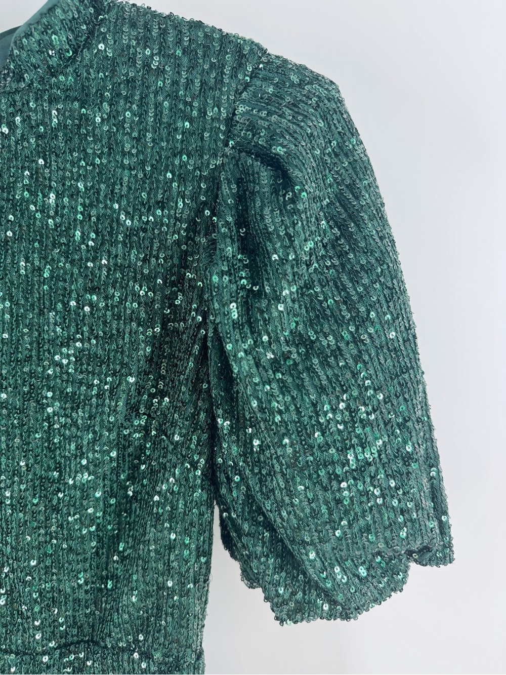 Camila Coelho Cassie Emerald Green Sequin Puff Sleeve Open Back Mini Dress Sz S - Picture 6 of 16
